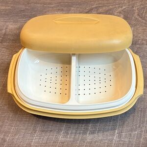 Vintage Tupperware Divided Vegetable Microwave Steamer 4-Pc Harvest Gold